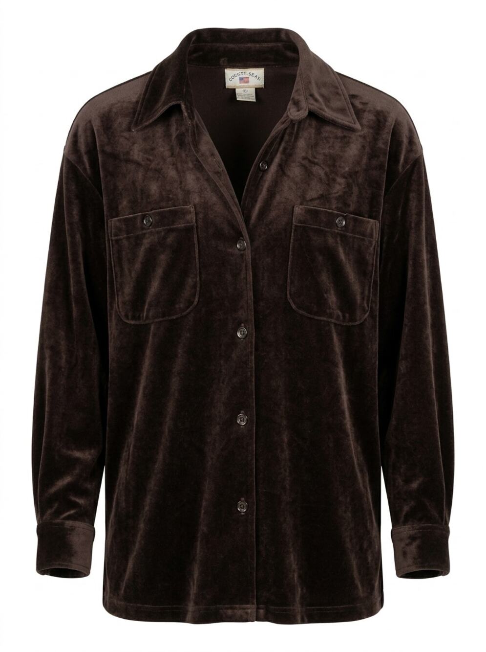 Vintage County Seat Brown Velvet Button Up Shacket Jacket Women Size M
